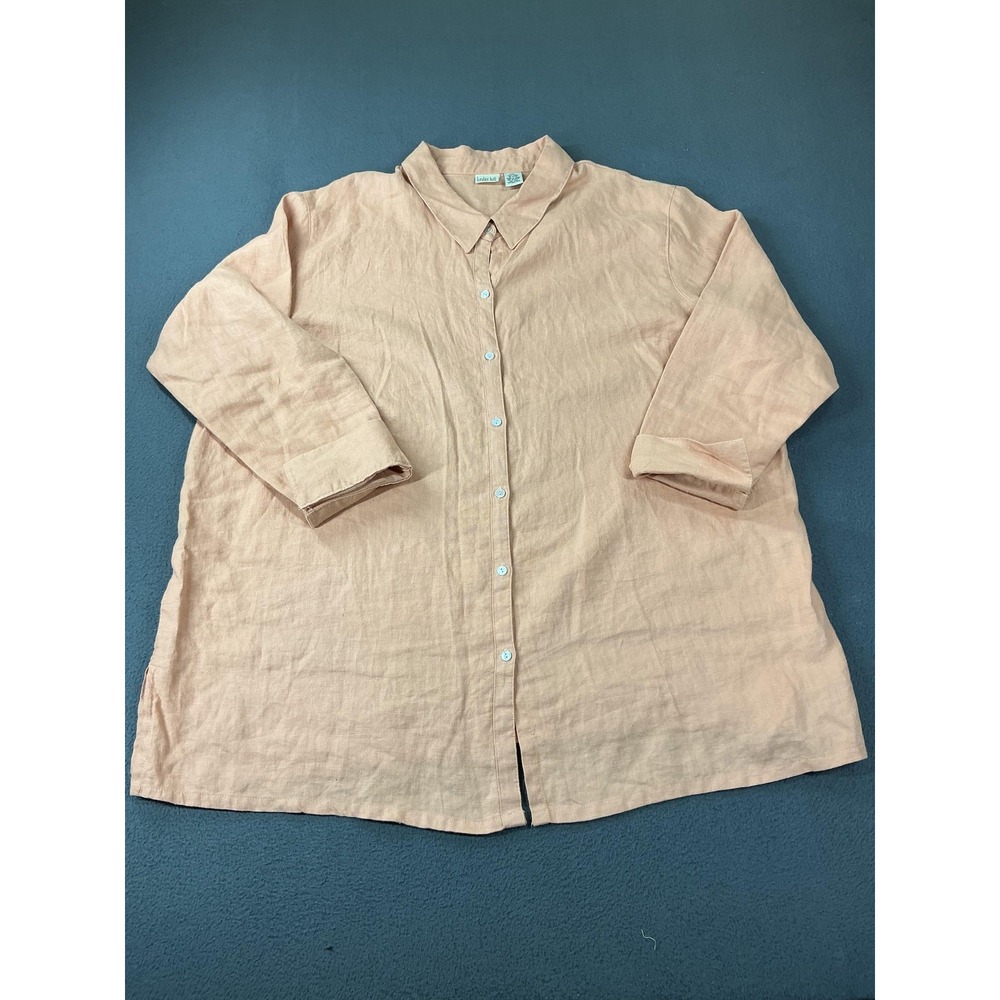 Linden Hill Tunic Womens 2XL Pink Linen Button-Up Relaxed Fit Lightweight